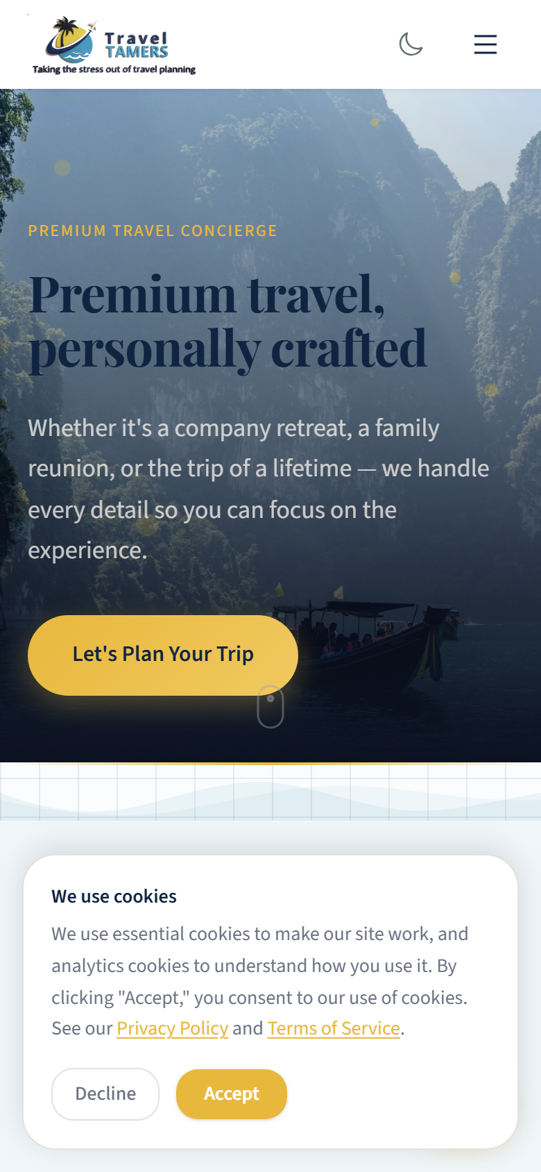 Mobile view of homepage showing responsive typography and stacked layout